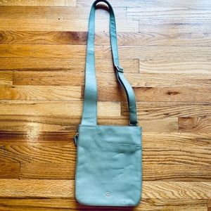 Radley gray green leather crossbody with expandable zip bottom
